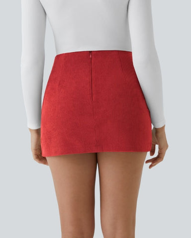 High-Waist 2-in-1 Corduroy A-Line Mini Skirt