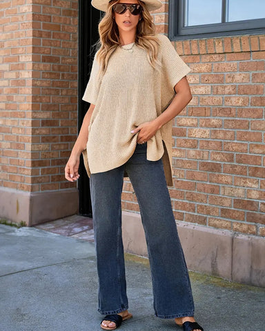 Relaxed Oversized Puff-Sleeve Knit Pullover Top