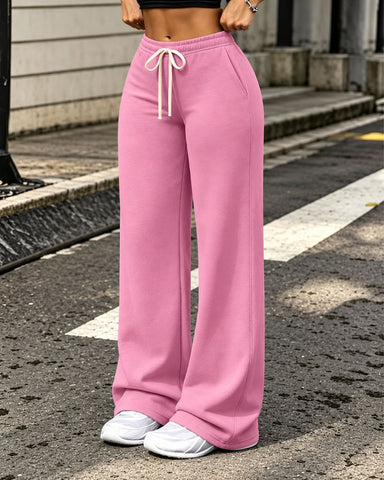 Fleece-Lined Wide-Leg Drawstring Pants