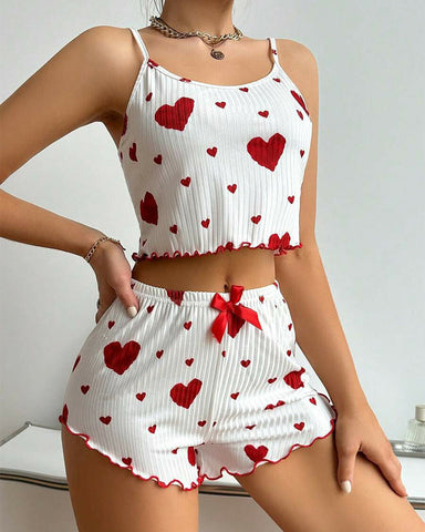 Women's Strawberry Print Camisole And Shorts Pajama Set