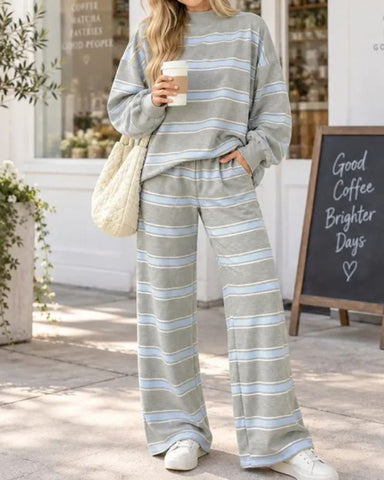 Striped Oversized Pullover & Wide-Leg Pants Set