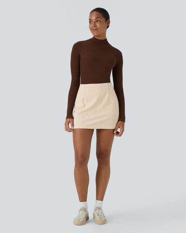 High-Waist 2-in-1 Corduroy A-Line Mini Skirt