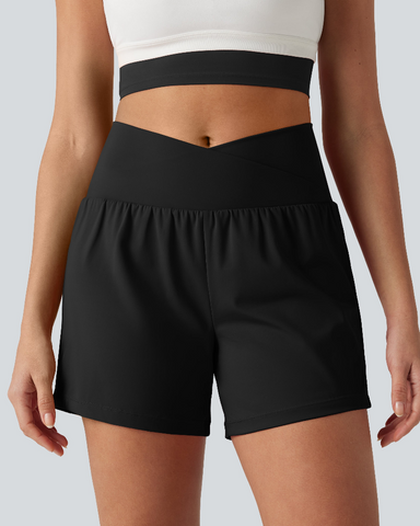 High-Waisted Yoga Shorts Set with Pockets