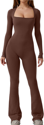 Shape-curve Jumpsuits for Women Square Neck Wide Leg Full Length Romper Playsuit