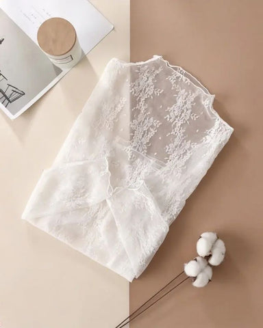 Floral Lace Mesh Long-Sleeve Layering Top