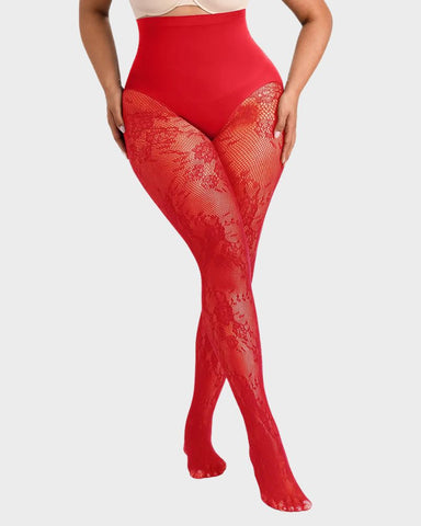High-Waist Floral Lace Light Control Shaping Tights