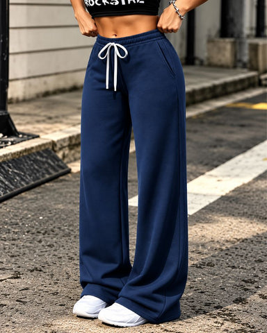 Fleece-Lined Wide-Leg Drawstring Pants