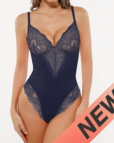 Deep-V Lace Tummy Control Shaping Bodysuit