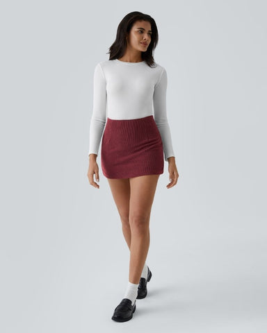 High-Waist 2-in-1 Corduroy A-Line Mini Skirt