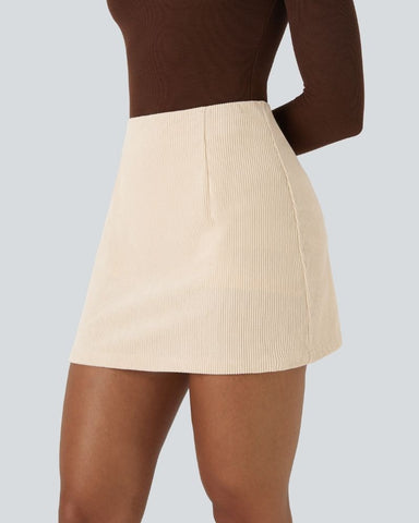 High-Waist 2-in-1 Corduroy A-Line Mini Skirt
