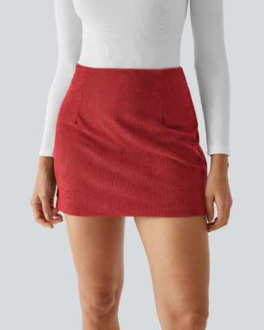 High-Waist 2-in-1 Corduroy A-Line Mini Skirt