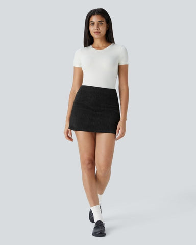 High-Waist 2-in-1 Corduroy A-Line Mini Skirt