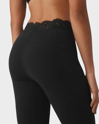 V-Waist Lace Flare Leggings with Pockets