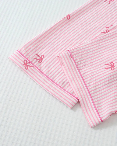 Striped Bow Print Long Sleeve Pajama Set