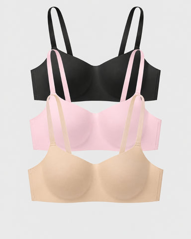 3-Pack Wireless Square-Neck Balconette Bras