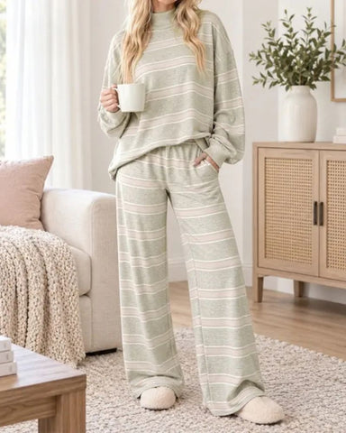 Striped Oversized Pullover & Wide-Leg Pants Set