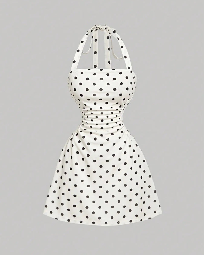 Ruched Tie-Back Halter A-Line Dress
