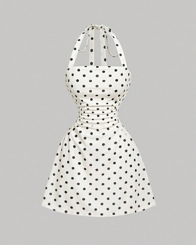 Ruched Tie-Back Halter A-Line Dress