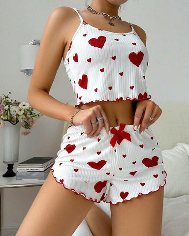 Women's Strawberry Print Camisole And Shorts Pajama Set