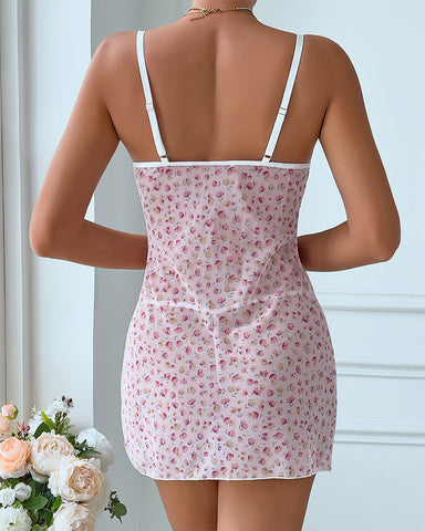 Sexy Ditsy Floral Lace V-Neck Bodycon Sleep Dress For Women