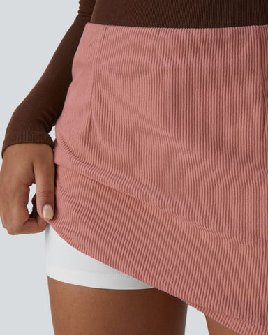 High-Waist 2-in-1 Corduroy A-Line Mini Skirt
