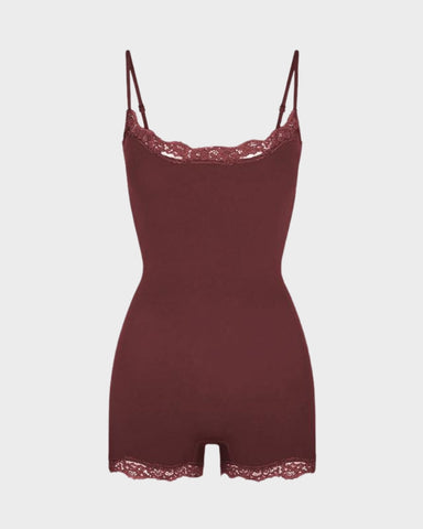 Lace-Trim Sculpting Playsuit in Solid & Animal Prints
