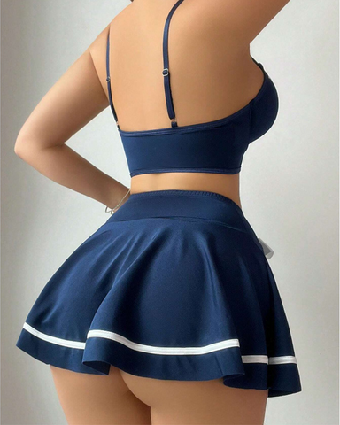 Sexy 3-Piece Navy Sailor Costume Set – Halter Top, Thong & Ruffled Mini Skirt