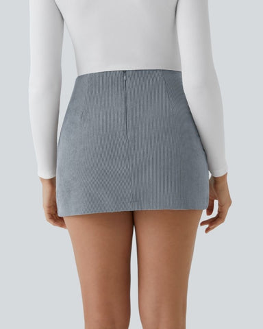 High-Waist 2-in-1 Corduroy A-Line Mini Skirt