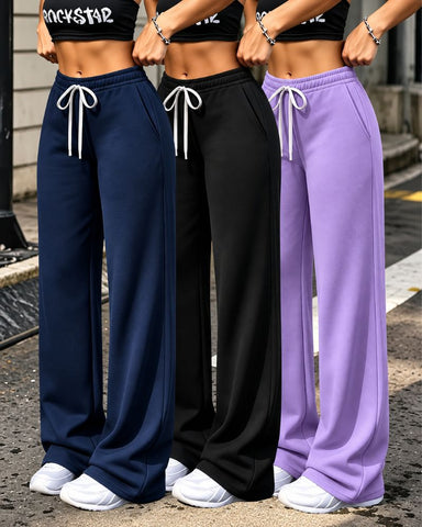 Fleece-Lined Wide-Leg Drawstring Pants