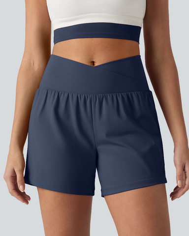 High-Waisted Yoga Shorts Set with Pockets