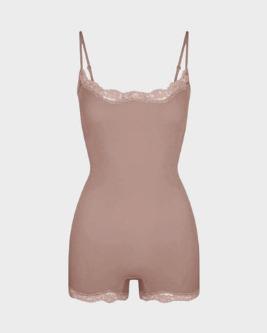 Lace-Trim Sculpting Playsuit in Solid & Animal Prints