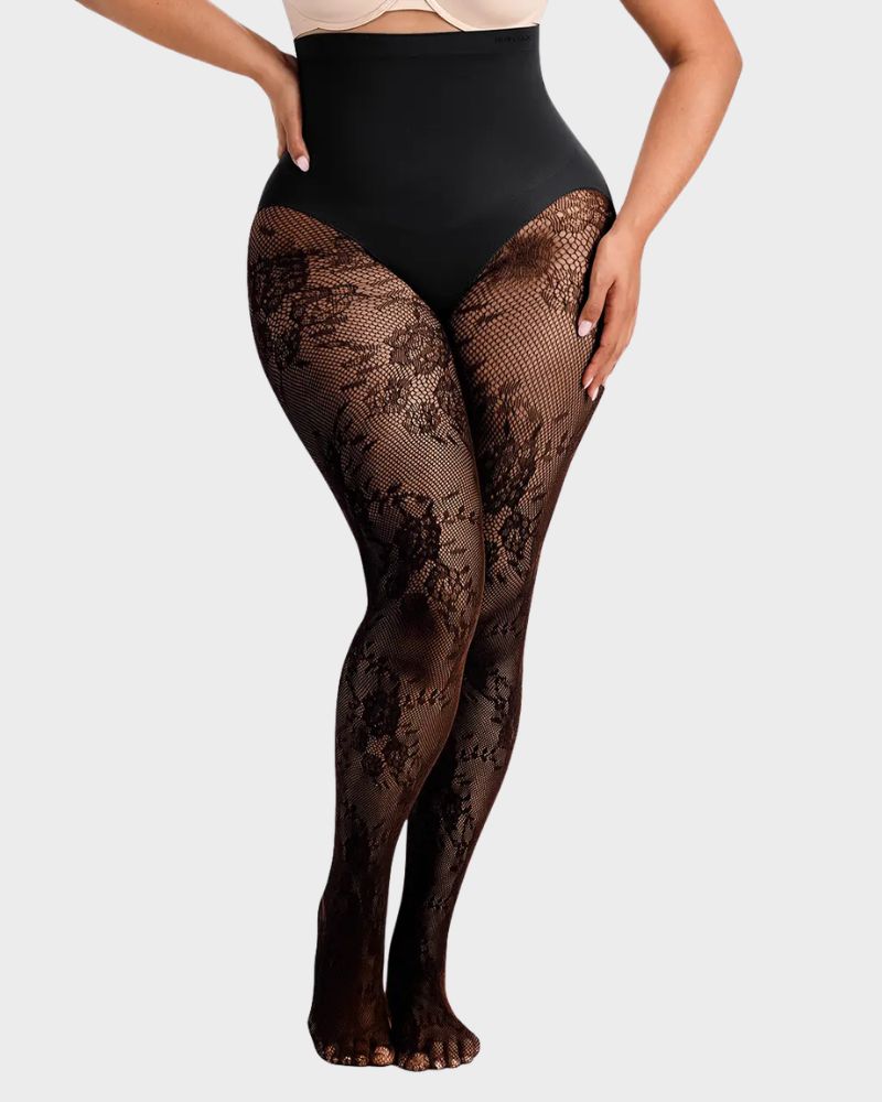 High-Waist Floral Lace Light Control Shaping Tights