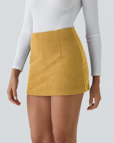 High-Waist 2-in-1 Corduroy A-Line Mini Skirt