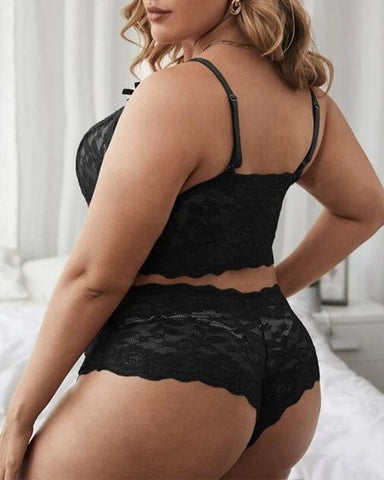 Plus Size Lace Embroidered Mesh Lingerie Set – Sexy See-Through Sleepwear