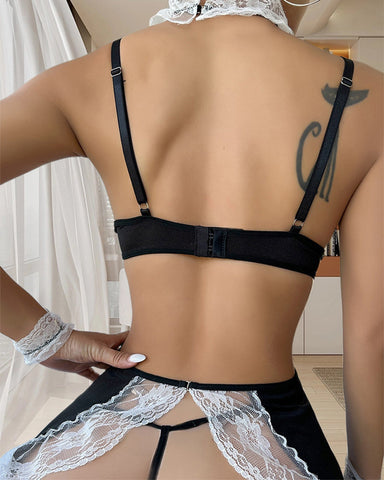 Women's Sexy Lingerie Set Role Play Costume Lace Suspender Babydoll