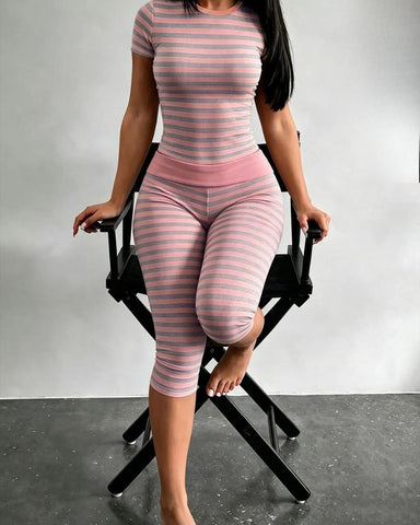 Striped Two-Piece Crop Top & Capri Leggings Set