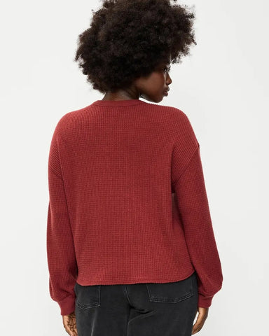 Women's Relaxed Waffle Knit Long Sleeve Henley Top