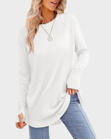 Long Sleeve Thumbhole Tunic Top with Curved Hem