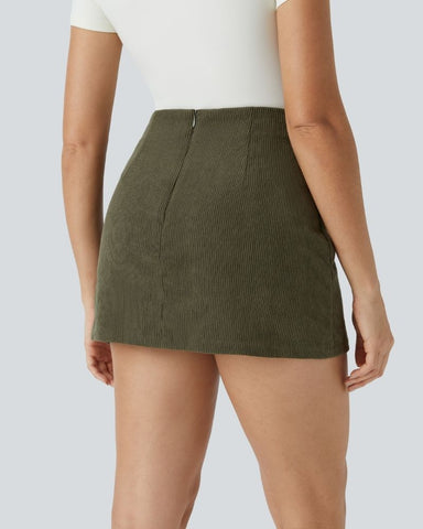 High-Waist 2-in-1 Corduroy A-Line Mini Skirt