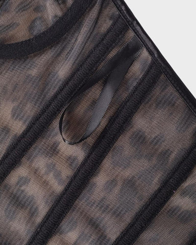Y2K Leopard Lace Boned Corset Top