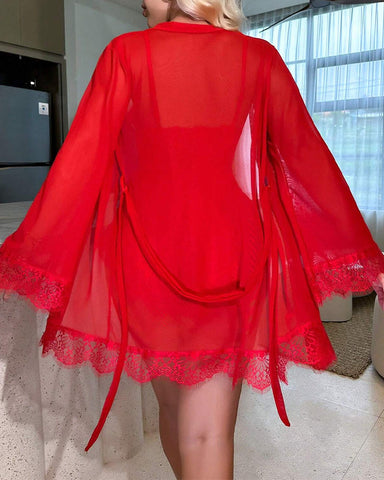 3-Piece Lace Sleepwear Set for Women – Cami, Shorts & Robe