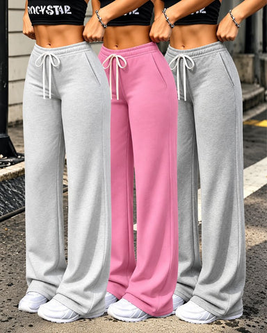 Fleece-Lined Wide-Leg Drawstring Pants