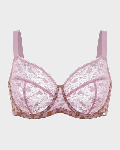 Leopard Heart Lace Plus Size Minimizer Bra