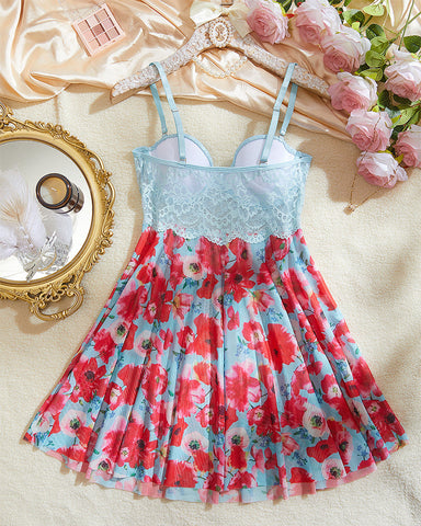 Women's Lace Underwire Floral Babydoll Nightgown Flowy Lingerie