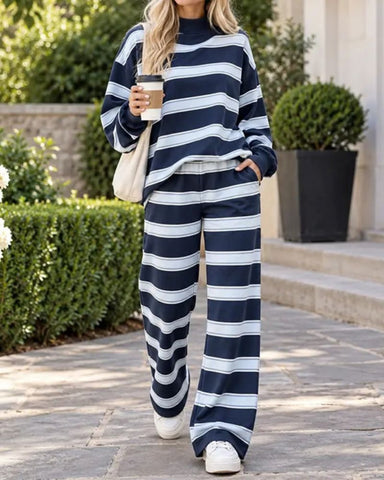 Striped Oversized Pullover & Wide-Leg Pants Set