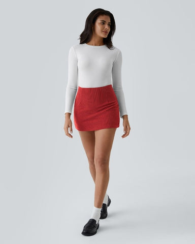 High-Waist 2-in-1 Corduroy A-Line Mini Skirt