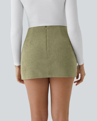 High-Waist 2-in-1 Corduroy A-Line Mini Skirt