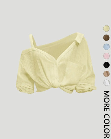 Asymmetric Cold-Shoulder Button-Down Blouse