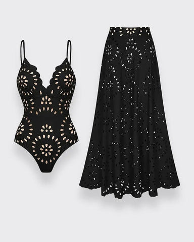 Shapecurve® Flower Hollow One Piece Swimsuit and Skirt
