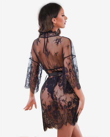 Sexy 2-Piece Lace Robe with Teddy Set